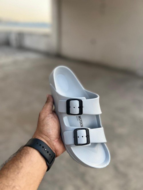 BIRKENSTOCK ARIZONA EVA GREY WITH SOLE BRANDING