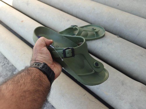 BIRKENSTOCK GIZEH EVA OLIVE GREEN WITH SOLE BRANDING