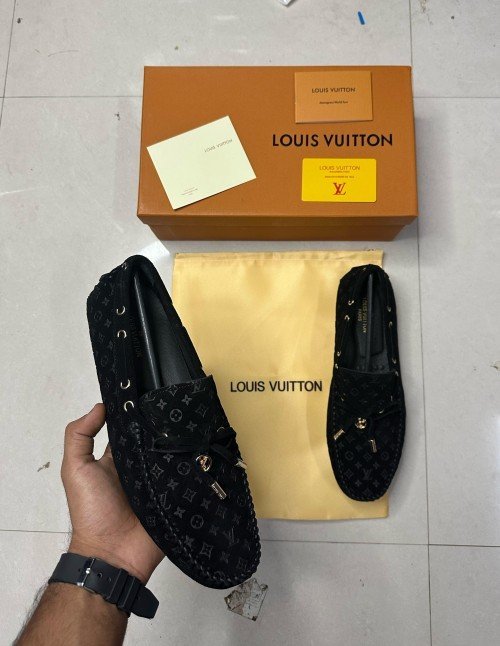 Louis Vuitton Suede Embossed Luxury Loafer Black L22
