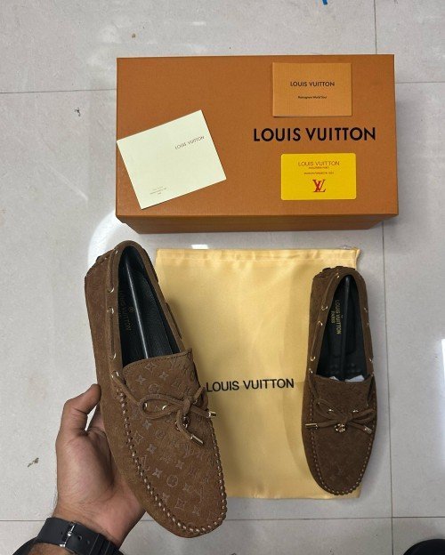 Louis Vuitton Suede Embossed Luxury Loafer Brown L23