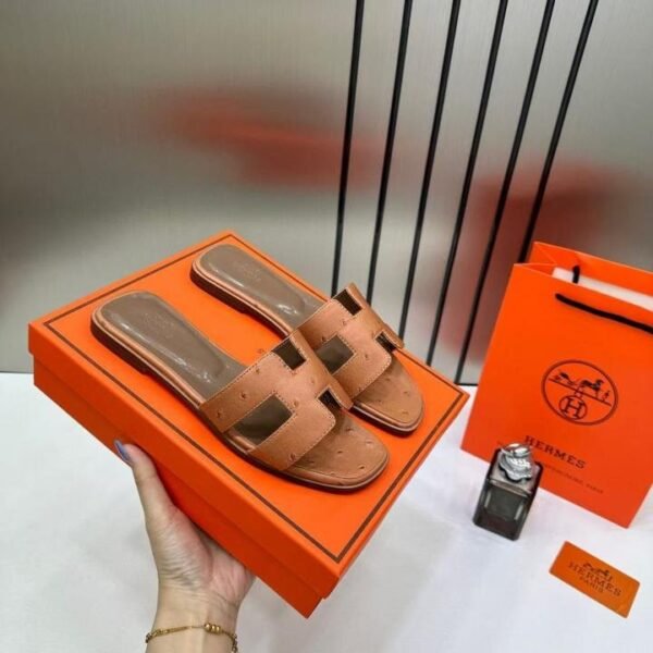 Hermes Paris Oran Flats For Her With OG Box & Carry Bag Brown Slide H38