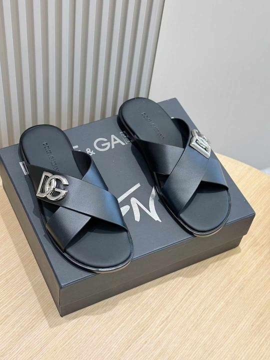 DOLCE GABBAN_A LOGO CALFSKIN LEATHER PREMIUM SLIDE