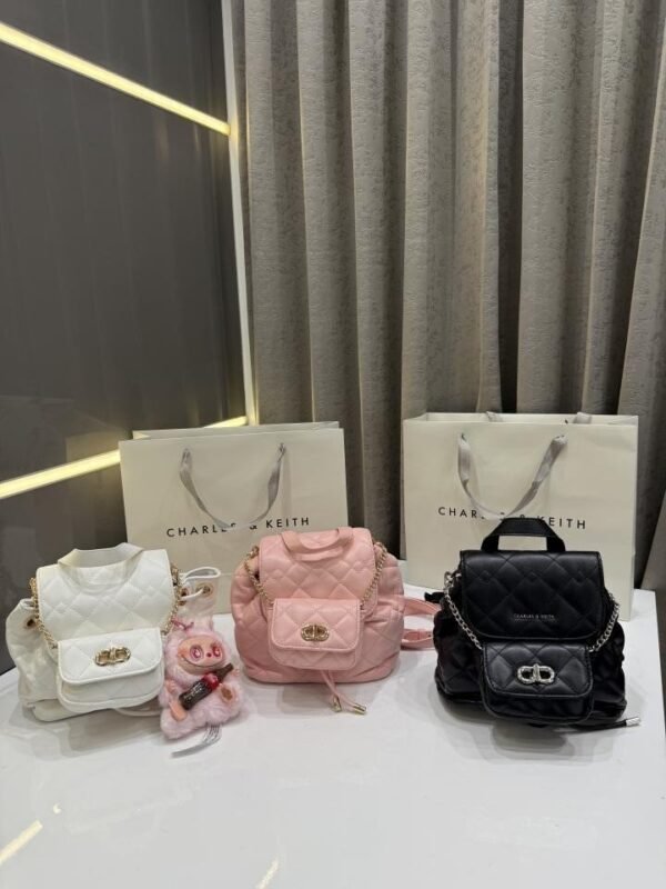 CHARLES KEITH BLACK PREMIUM MINI BAGPACK EXTRA SMALL POUCH WITH PREMIUM PACKING CARRY BAG & LABUBU DOLL FREE