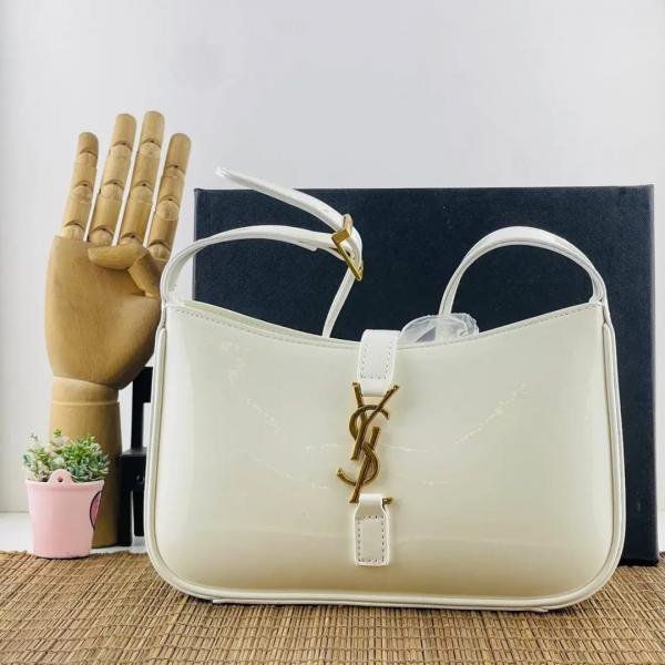 Ysl Saint Laurent Hobo White Leather Shoulder Bag With OG Box & Dust Bag 862-1 White