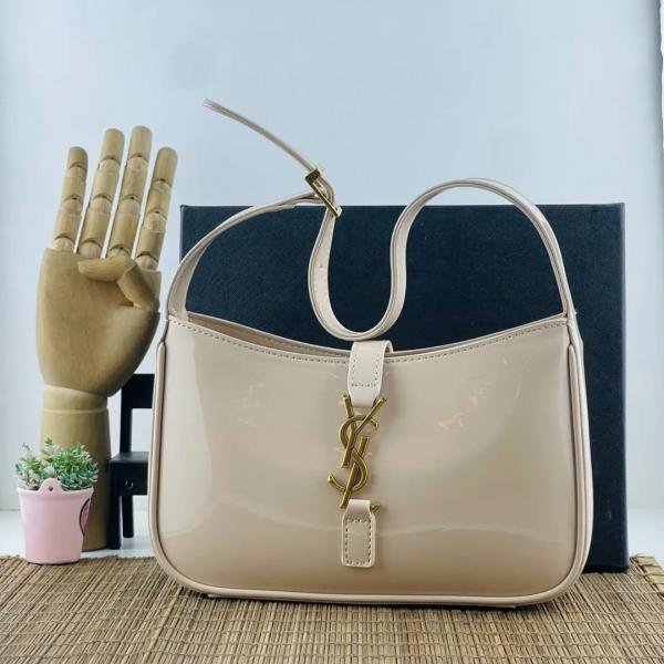Ysl Saint Laurent Hobo Apricot Leather Shoulder Bag With OG Box & Dust Bag 862-1 Apricot