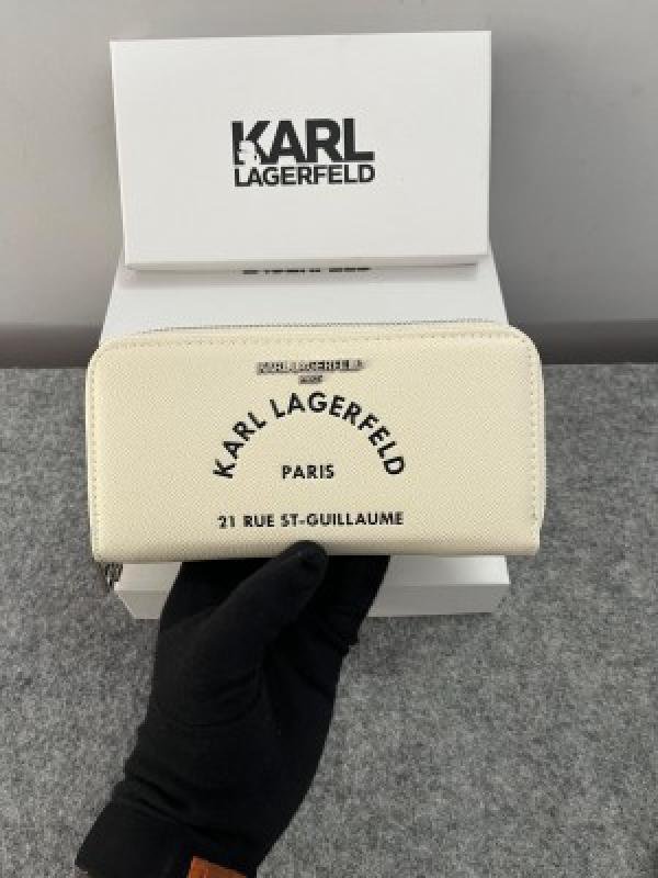 Karl Lagerfeld Dual Zip 76 Wallet With Original Box Dust Cover & Brand Paper KS016 White