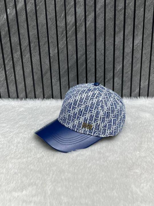 Dior_All_Blue_Monogram_Premium_Small_Side_Logo_Leather_Unisex_Cap_With_Safety_Box