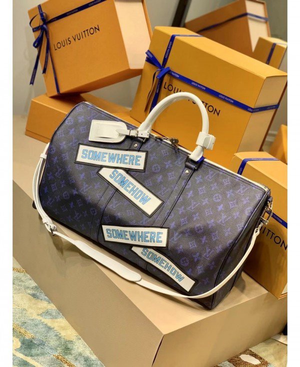 Louis_Vuitton_LV M58979 Keepall Bandoulire Somewhere Somehow Premium Monogram Unisex Duffle Bag With Dust Bag & Accessories