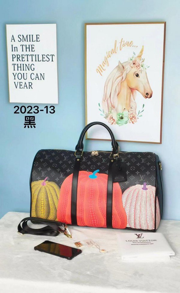 Louis_Vuitton_Keepall_Duffle_Bandouliere_Bag_Yayoi_Kusama_Pumpkins_Monogram_Black_55_(2023_13)