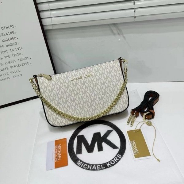 Michael Kors Jet Set Chain Pouchette Bag With OG Box & Dust Bag (Beige Brown 22318)