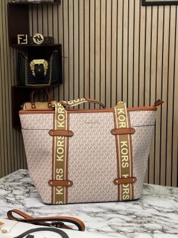 Michael Kors Maeve Monogram-Print Tote Bag With Dust Bag (Beige Brown 22314)