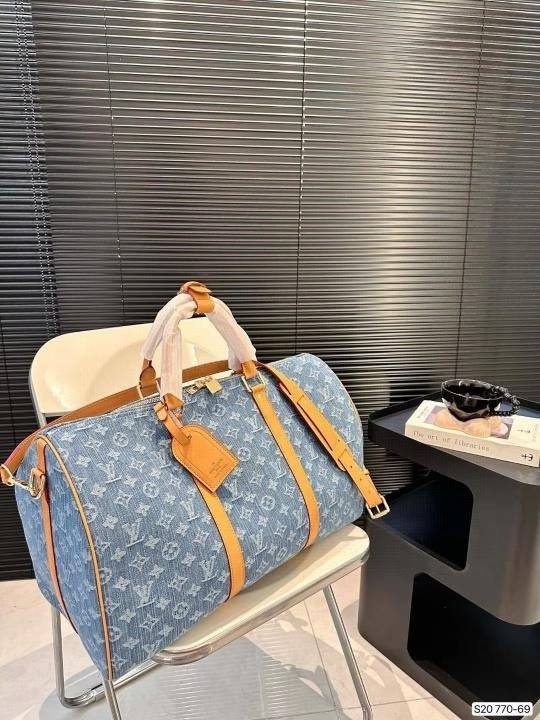 Louis Vuitton LV Keepall Bandoulire NBA Edition Premium Monogram Unisex Duffle Bag With Dust Bag & Accessories (Denim Brown - 684)(BSB)