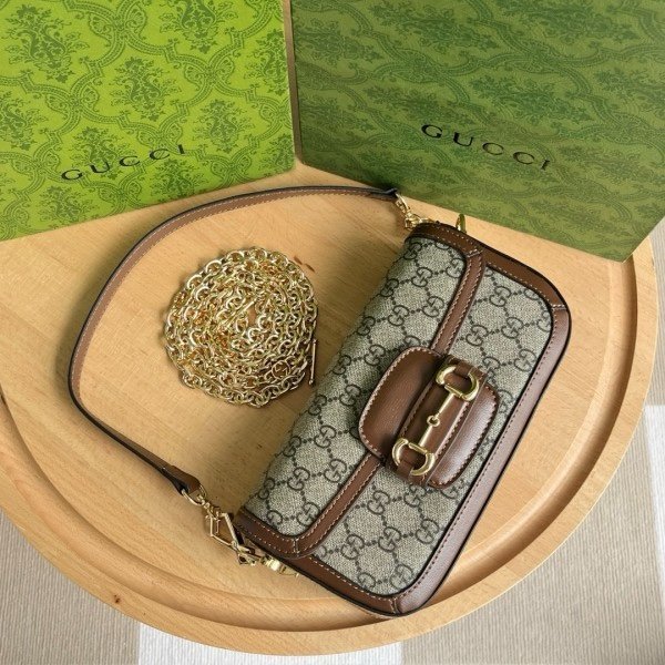 Gucci GG Horsebit 1955 Monogram Crossbody Shoulder Bag With OG Box & Dust Bag(Brown-987)(BSB)