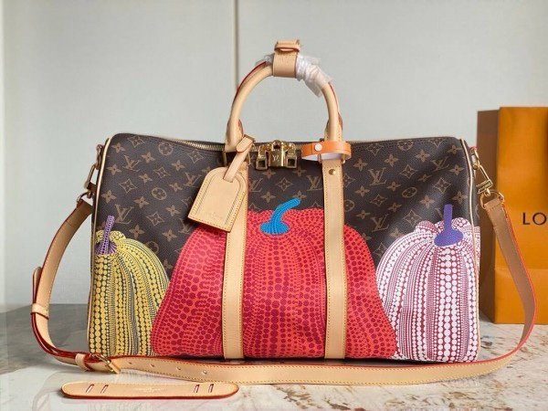 Louis Vuitton Keepall Duffle Bandouliere Bag Yayoi Kusama Pumpkins Monogram Canvas 45 (202313)