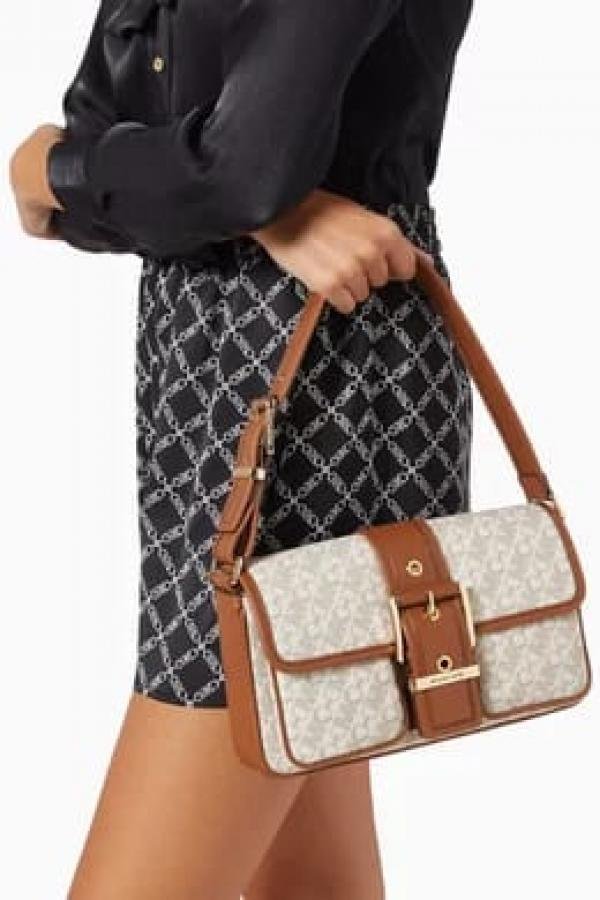 Michael Kors Colby Empire Signature Handbag With Magnetic OG Box & Dust Bag 10085 Beige Brown