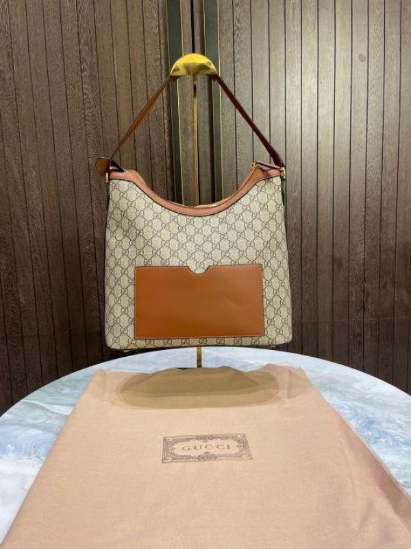 Gucc_I GG Supreme Monogram Linea A Hobo Brown With dust cover 490