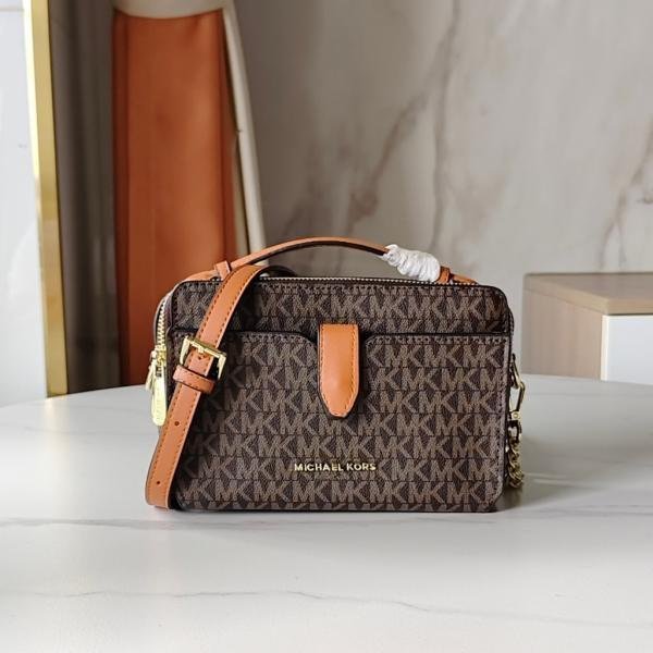 Michael_Kors Jet Set Medium Signature Logo and Patent Double-Zip Crossbody Bag With Box