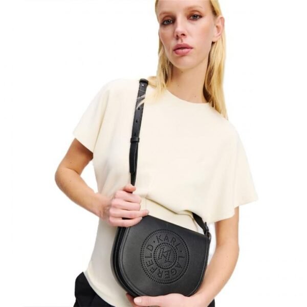 Karl Lagerfeld KCircle Saddle Perforated Logo Bag -Black With OG Box & Dust Bag