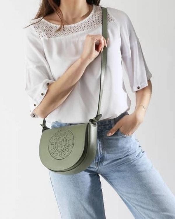 Karl Lagerfeld KCircle Saddle Perforated Logo Bag -Oil Green With OG Box & Dust Bag