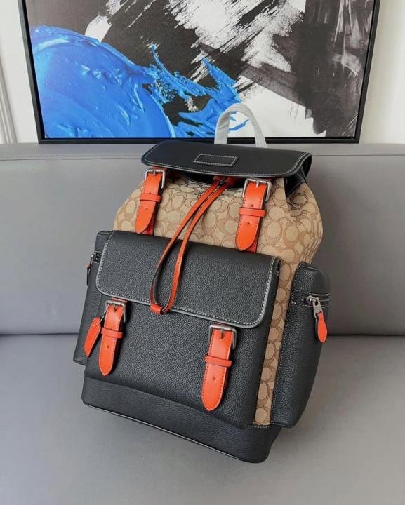 Coach_Unisex_Rivington_Backpack_Apricot_Cloth_With_Orange_Leather_High_Quality_With_Dust_Bag_CE523_Apricot_Cloth_With_Orange