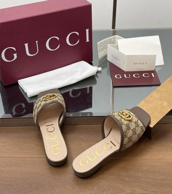 Gucci_Jolie_Matelasse_Brown_Canvas_Leather_Slides_For_Women_With_Original_Box_And_DustCover