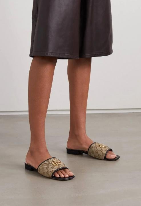 Gucci_Jolie_Matelasse_Black_Canvas_Leather_Slides_For_Women_With_Original_Box_And_DustCover