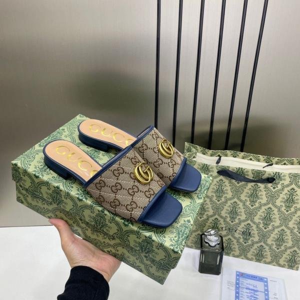 Gucci_Jolie_Matelasse_Blue_Canvas_Leather_Slides_For_Women_With_Original_Box_And_DustCover