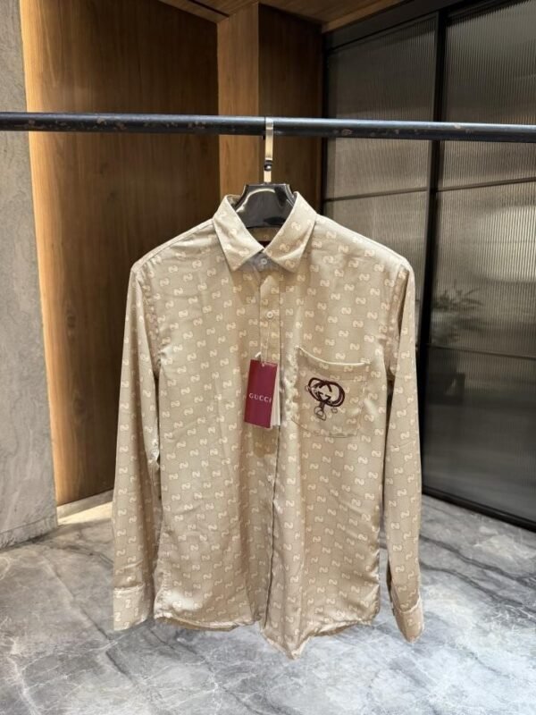 GUCC_I GG BEIGE MONOGRAM FULL PRINTED LIGHTWEIGHT SHIRT
